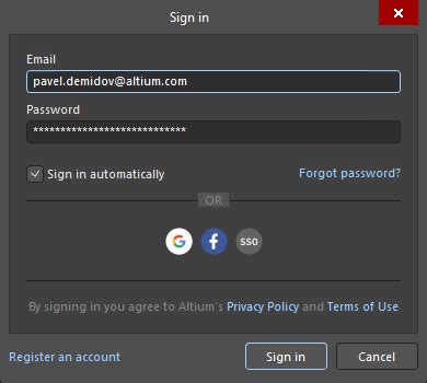 Signing in to Your Altium Account.